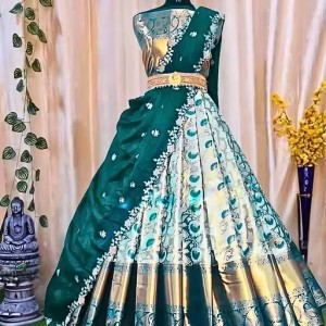Trending Kanjivaram Silk Lehenga Choli with Embroidery Net Dupatta